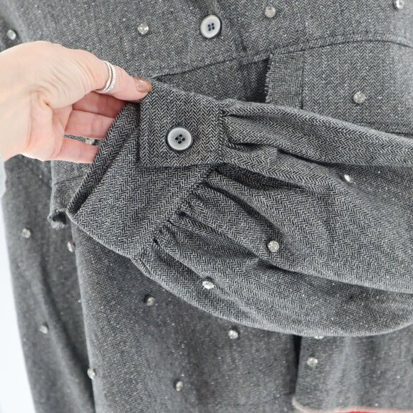 Vocal Embellished Shacket Womens Gray GLam Rock Contemporary Transitional NWT - Picture 9 of 11